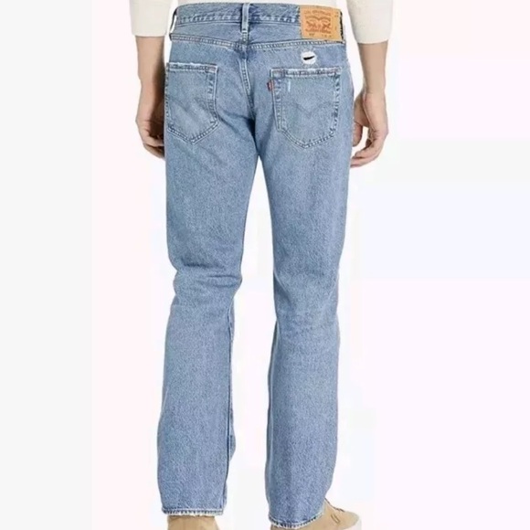 Levi's 501 Denim Blue Men Jeans Distressed/Destroyed 34x34 Straight Button Fly - Picture 2 of 16